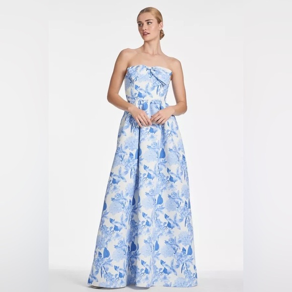 SACHIN & BABI Isabeau Floral Strapless Blue Gown 2 - Picture 3 of 9